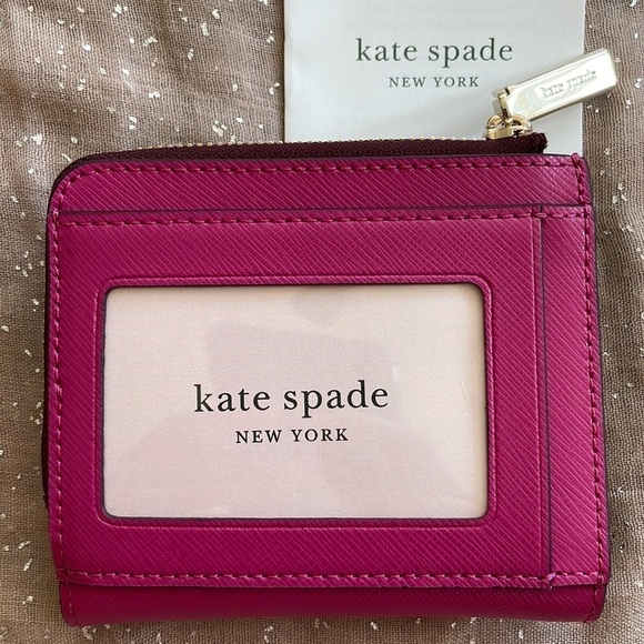 Brand New Kate Spade Genuine Leather Pink & Burgundy Zippered Wallet Colorblock - Picture 3 of 15